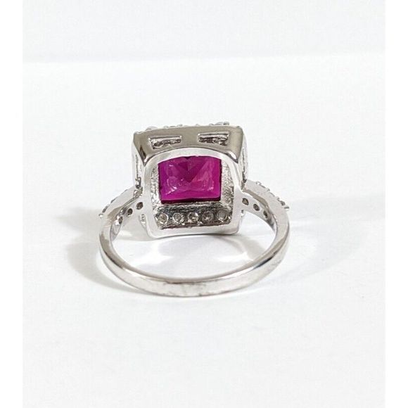 Size 9.25 - Pink Red Cubic Zirconia Square Cocktail Ring - Simulated gemstone - Picture 4 of 8